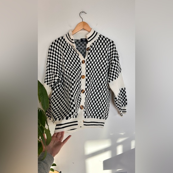 Dressed in LALA Get What I Want Grandpa Cardigan in Checked Black White Size S - Picture 10 of 13